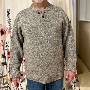Men’s L.L. Bean Classic Rag Wool Sweater, Henley button neck Large Tall